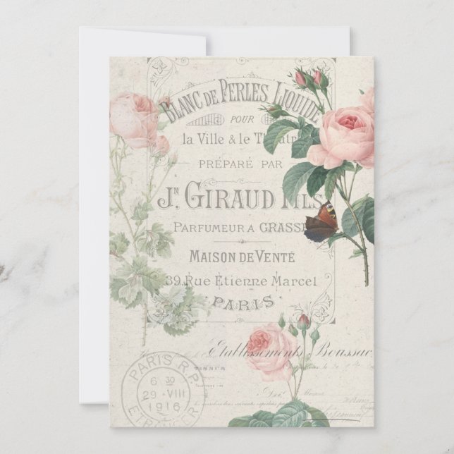 Tarjeta Pequeña Antiguo Rosa Redoute-Ephemera (Anverso)