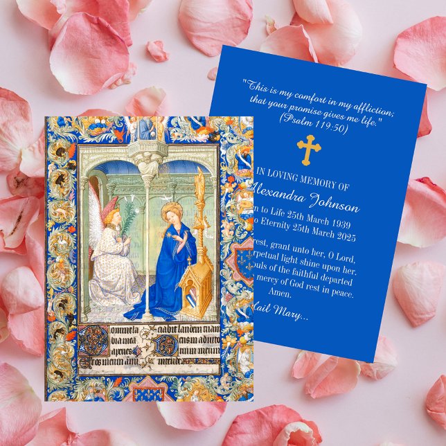 Tarjeta Pequeña Anunciación Hail Mary Oración conmemorativa del fu (The Annunciation of the Blessed Virgin Mary Hail Mary Funeral Memorial Catholic Prayer Card)