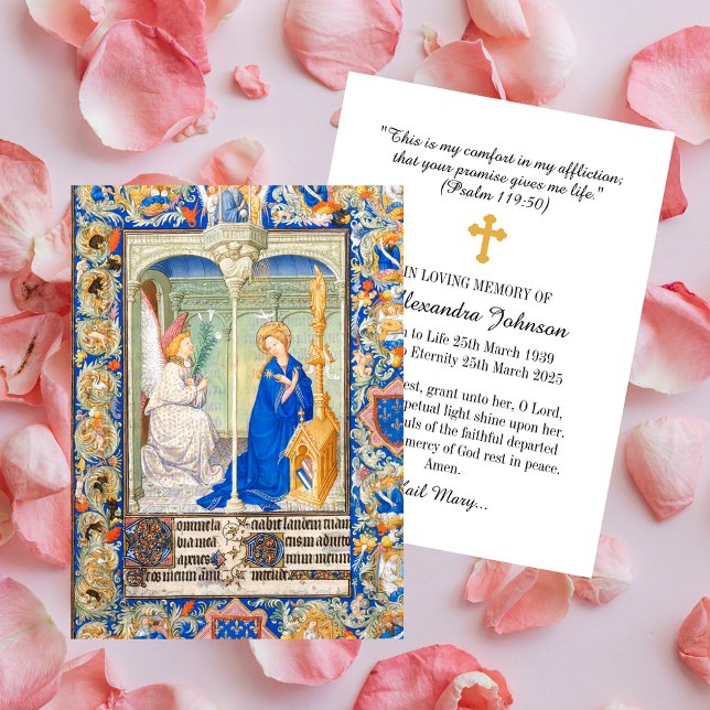 Tarjeta Pequeña Anunciación Hail Mary Oración conmemorativa del fu (The Annunciation Hail Mary Funeral Memorial Christian Catholic In loving Memory Prayer Card)