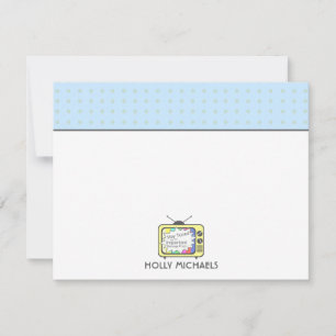 Tarjeta Pequeña Aparato de TV Retro del amarillo Notecards plano