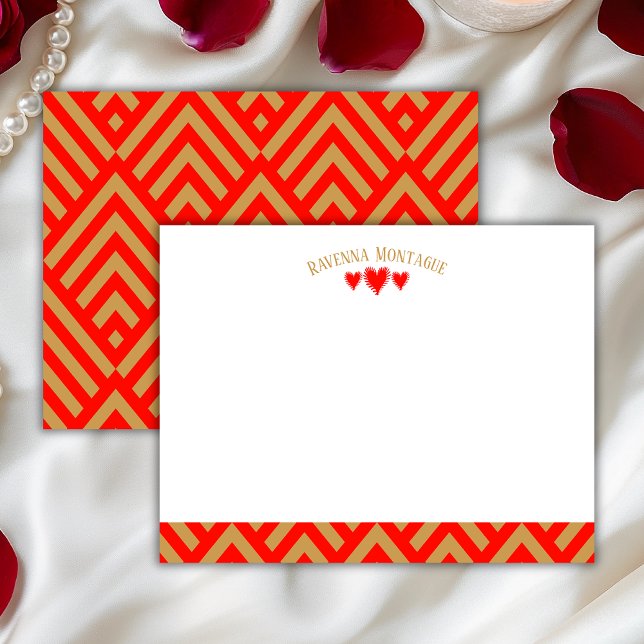 Tarjeta Pequeña Apple Red Modern Hearts Striped Fans Note Card (Subido por el creador)