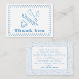 Tarjeta Pequeña Après Bébé Baby Shower con la mano azul Gracias