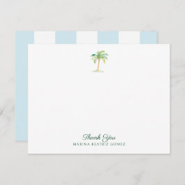Tarjeta Pequeña Aqua Blue Cabana Stripes Palm Tree Gracias