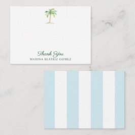 Tarjeta Pequeña Aqua Blue Cabana Stripes Palm Tree Gracias