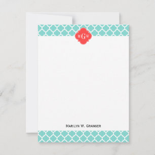 Tarjeta Pequeña Aqua Marroquí #5 Rojo de coral 3 Monograma inicial