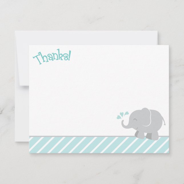 Tarjeta Pequeña Aqua moderna y elefante gris Baby Shower (Anverso)