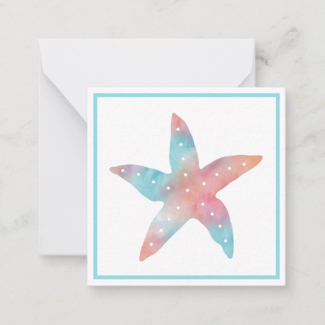Tarjeta Pequeña Aqua Peach Watercolor Starfish (Anverso)