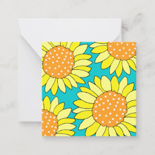 Tarjeta Pequeña Aqua Sunflowers, Naranja Amarilla de Cuatro Manos