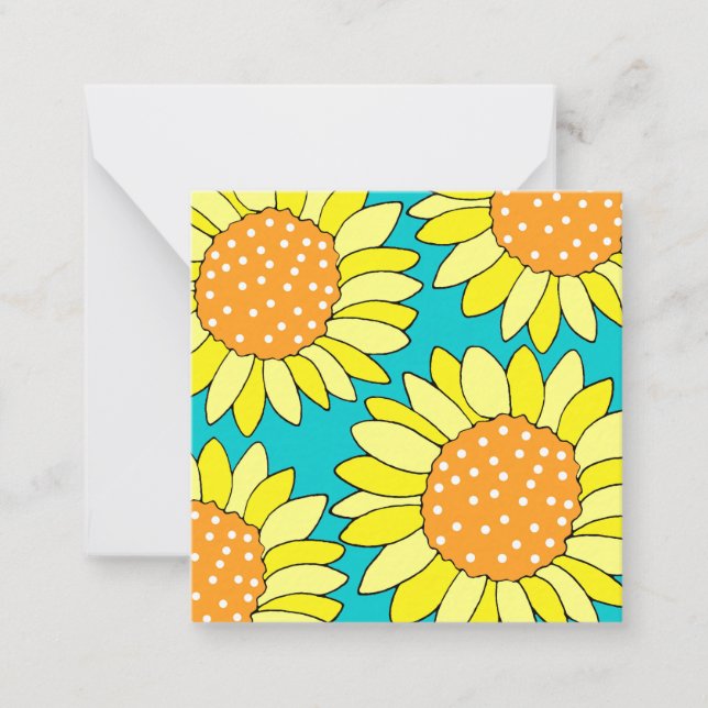 Tarjeta Pequeña Aqua Sunflowers, Naranja Amarilla de Cuatro Manos  (Anverso)