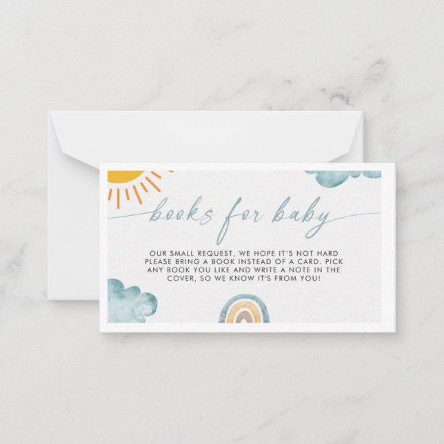 Tarjeta Pequeña Aquí vienen los libros del hijo para el bebé (Anverso)