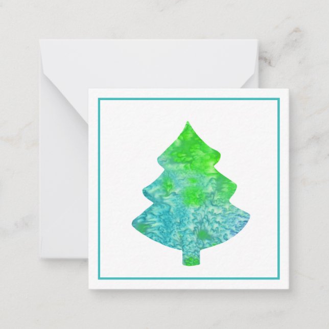 Tarjeta Pequeña Árbol abstracto de seda Aqua y verde (Anverso)