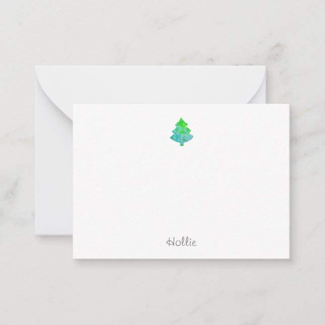 Tarjeta Pequeña Árbol abstracto de seda Aqua y verde (Anverso)