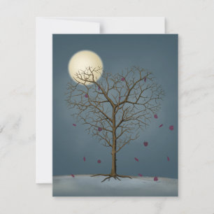 Tarjeta Pequeña Árbol con forma de corazón melancólico bajo luna l
