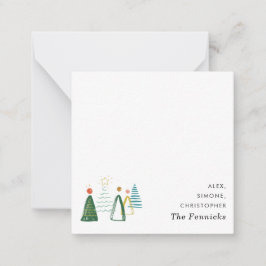 Tarjeta Pequeña Árbol de Navidad Cuadrado de Acuarela Moderna Fies