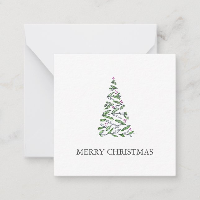 Tarjeta Pequeña Árbol de Navidad de acuarela cúpula (Anverso)