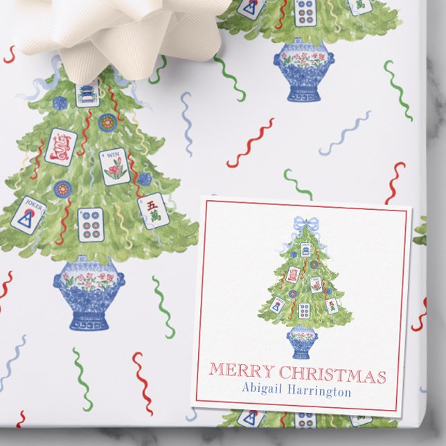 Tarjeta Pequeña Árbol de navidad de acuarela Mahjong (Subido por el creador)