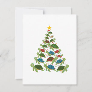 Tarjeta Pequeña Árbol de Navidad de Tortuga Marina Santa Sombrero
