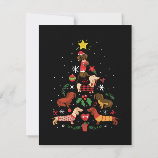 Tarjeta Pequeña Árbol de Navidad divertido con Dachshund (Anverso)