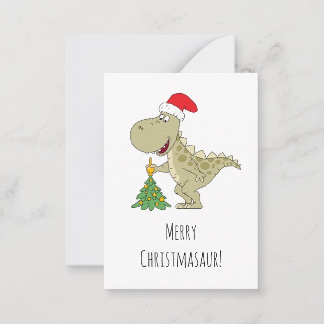 Tarjeta Pequeña Árbol de navidad dulce Dinosaurio Santa Hat (Anverso)