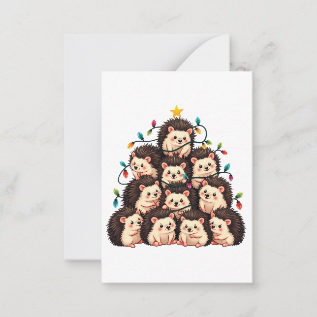 Tarjeta Pequeña Árbol de Navidad Hedgehog Feliz Navidad (Anverso)
