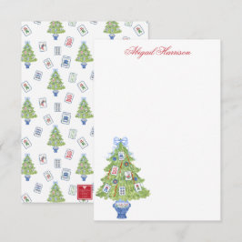 Tarjeta Pequeña Árbol de Navidad Mahjong Acuarela Personalizado