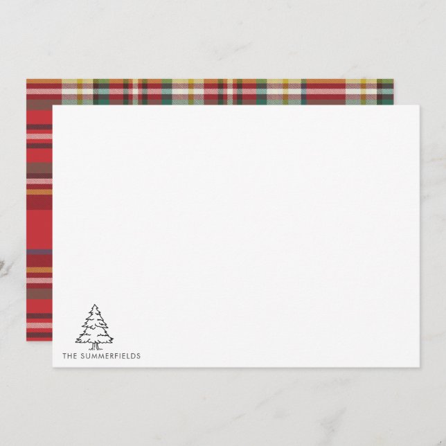 Tarjeta Pequeña Árbol de Navidad Monograma Esbozado Familia Vacaci (Anverso / Reverso)