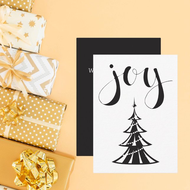 Tarjeta Pequeña Árbol de Navidad negro y blanco Modern Joy (Subido por el creador)