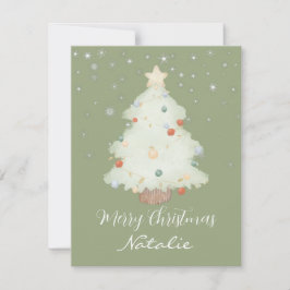 Tarjeta Pequeña Árbol de Navidad personalizado verde salvia nieve