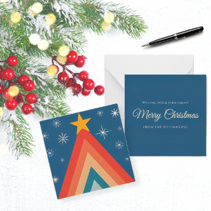 Tarjeta Pequeña Árbol de Navidad Retro Groovy Minimalista Rojo y A