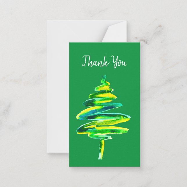 Tarjeta Pequeña Árbol de Navidad verde acuarela (Anverso)
