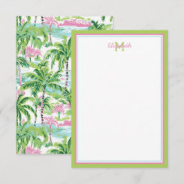 Tarjeta Pequeña Árbol de palmas tropicales verde y rosa precoz