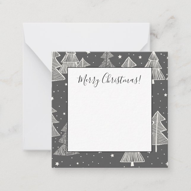 Tarjeta Pequeña Árboles de Navidad dibujados a mano en pizarra nev (Anverso)