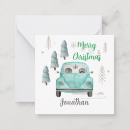 Tarjeta Pequeña Árboles de Navidad lindos monogramados y azul para