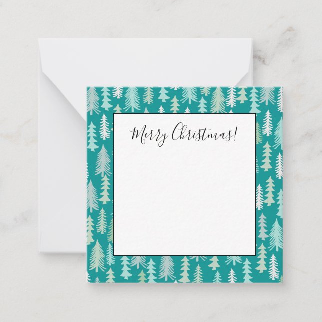 Tarjeta Pequeña Árboles de Navidad pintados a mano Aqua Blanco Azu (Anverso)