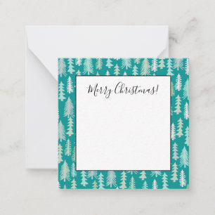Tarjeta Pequeña Árboles de Navidad pintados a mano Aqua Blanco Azu