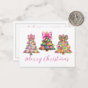 Tarjeta Pequeña Árboles de Navidad rosados y verdes elegantes