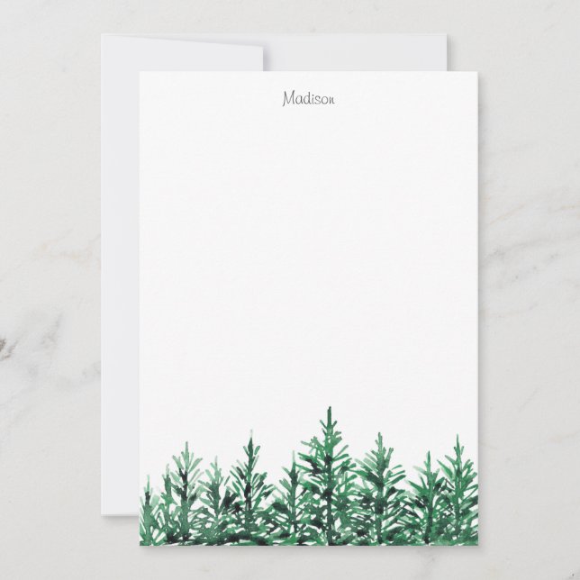 Tarjeta Pequeña Árboles de pino acuarela (Anverso)