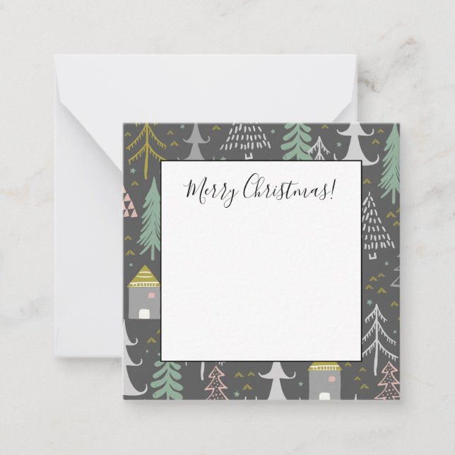 Tarjeta Pequeña Árboles y casas de pizarra de Navidad Rosa Amarill (Anverso)