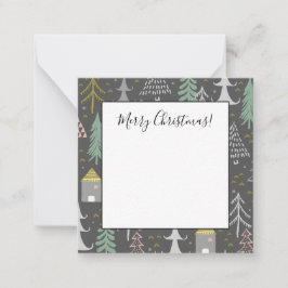 Tarjeta Pequeña Árboles y casas de pizarra de Navidad Rosa Amarill