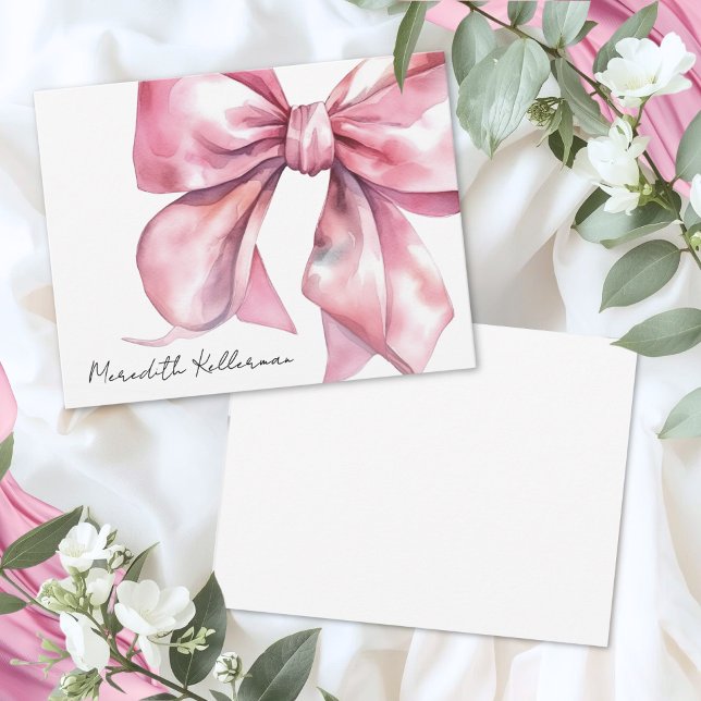 Tarjeta Pequeña Arco Rosa Personalizado Gracias (Personalized Pink Bow Thank You Note Card)