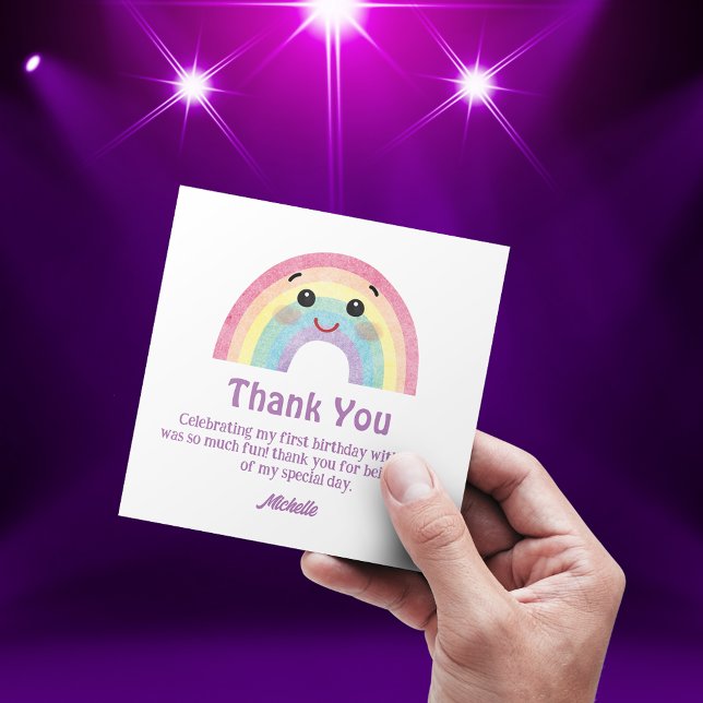 Tarjeta Pequeña arcoíris acuarela gracias chica primer cumpleaños (Subido por el creador)