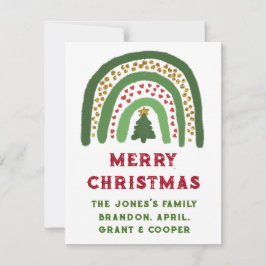 Tarjeta Pequeña Arcoíris de Navidad brillo rojo dorado verde