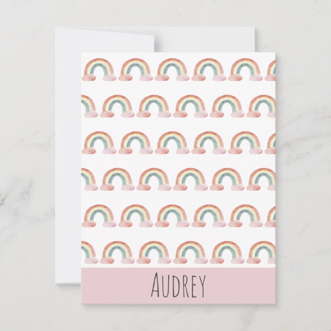 Tarjeta Pequeña Arcoíris Personalizado de Acuarela Adorable (Anverso)