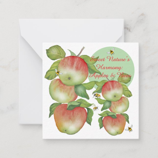 Tarjeta Pequeña Armonía dulce: manzanas acuarelas y una abeja (Anverso)