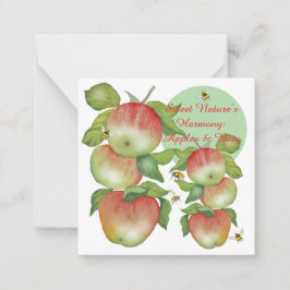 Tarjeta Pequeña Armonía dulce: manzanas acuarelas y una abeja