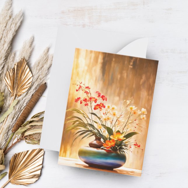 Tarjeta Pequeña Arreglo de flores japonés Ikebana (Send elegance with this beautifully crafted Ikebana flower arrangement note card.)