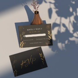 Tarjeta Pequeña Art Deco Black Gold Floral Elegante Boda RSVP