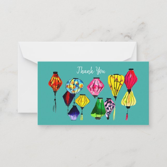Tarjeta Pequeña Arte colorido de linternas chinas (Anverso)