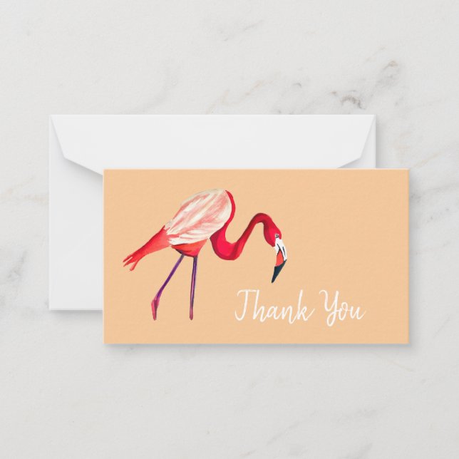 Tarjeta Pequeña arte de aves acuáticas flamingo naranja (Anverso)