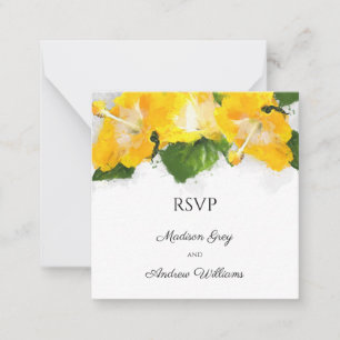 Tarjeta Pequeña Arte de Flor de Hibisco Amarillo Hermoso RSVP de B